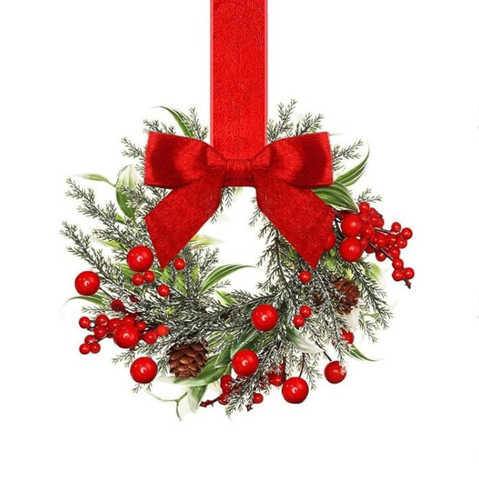 Heat Hollow Mini Christmas wreath with ribbon bow, handmade