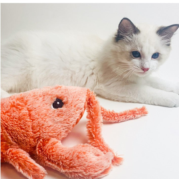 Orange plush lobster cat toy