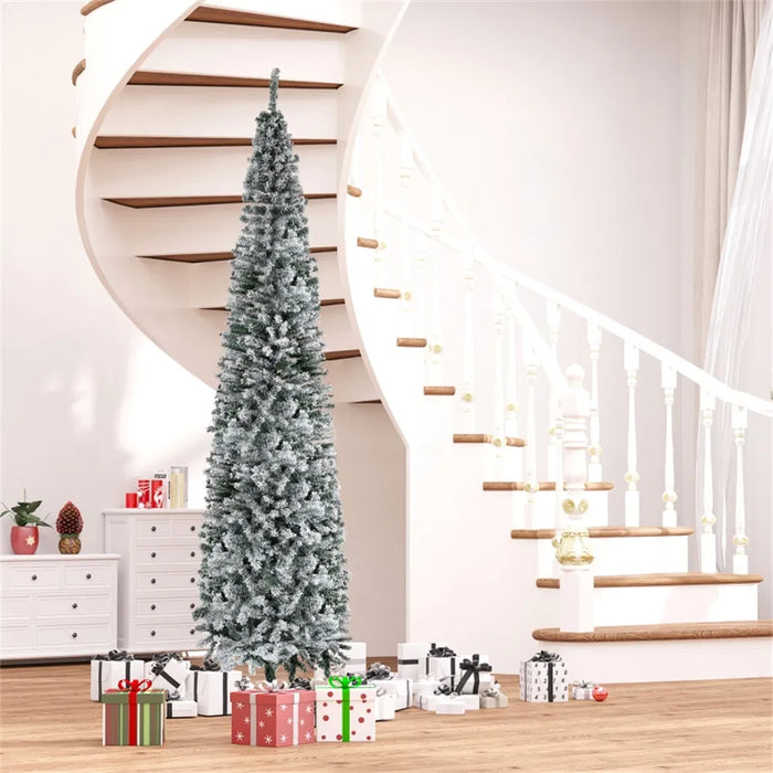 Heat Hollow Tall Slim Snow-Flocked Pencil Christmas Tree, 9ft Unlit