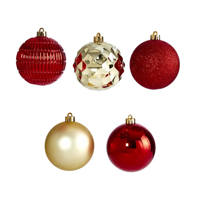 Heat Hollow Shatterproof Christmas Baubles 80 mm, Set of 40 Red and Gold