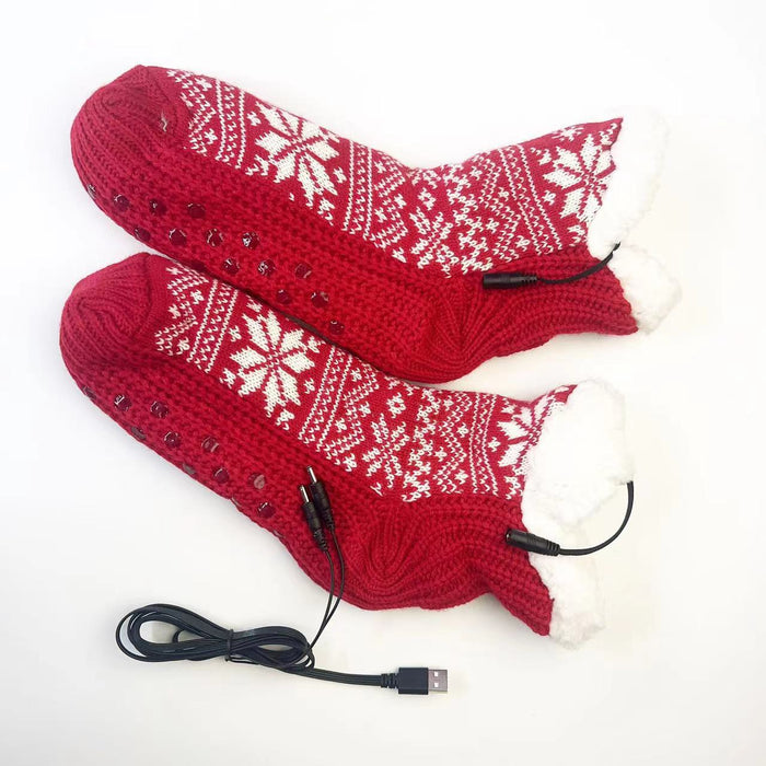 Heat Hollow USB Heated Nordic Knit Socks with Plush Lining