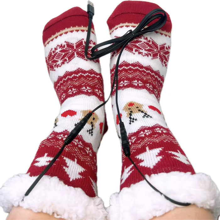 Heat Hollow Heated Christmas socks with USB and sherpa lining