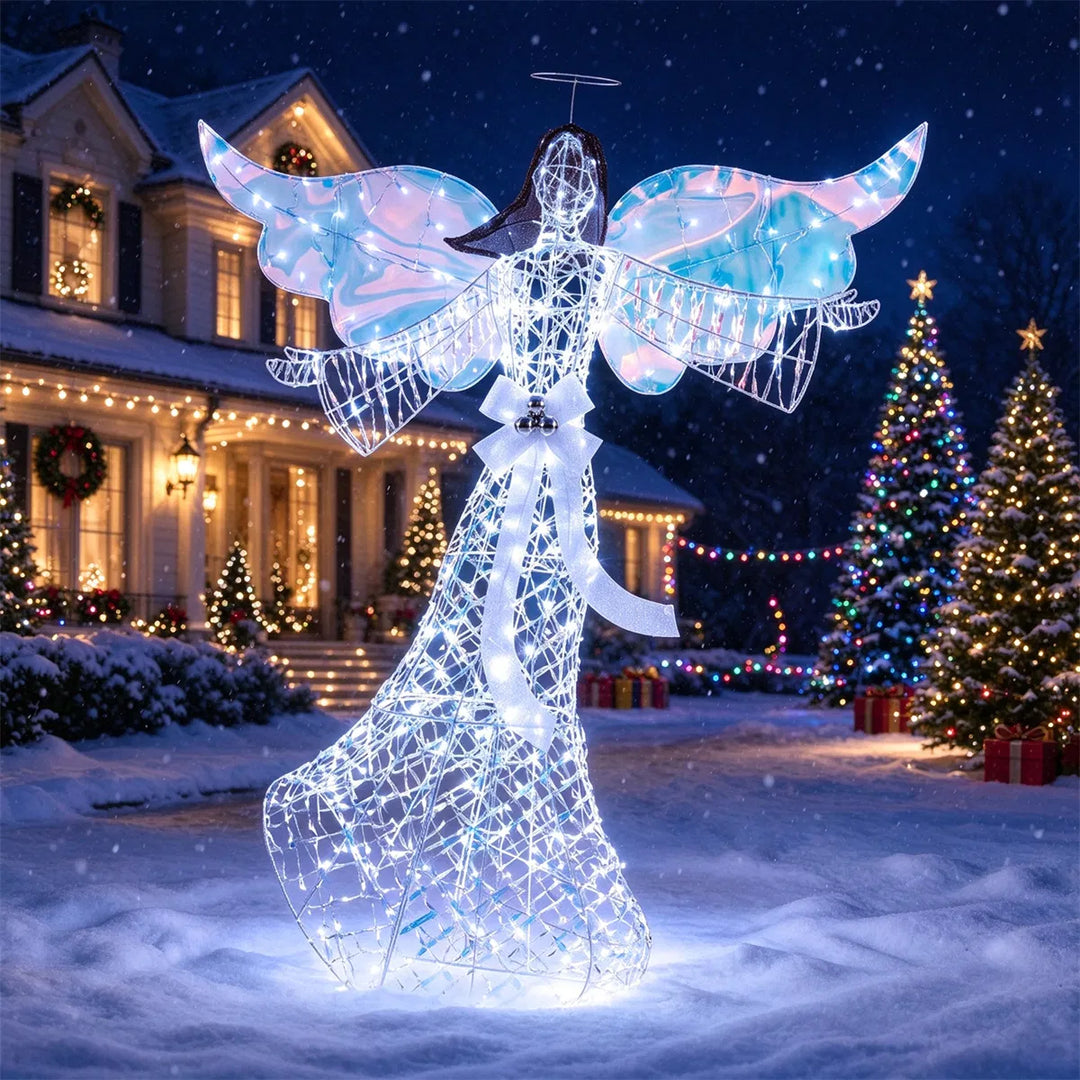 Lit Christmas angel with iridescent wings