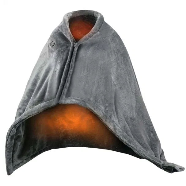 Heat Hollow USB Heated Shawl with Zip – Soft Flannel Wrap