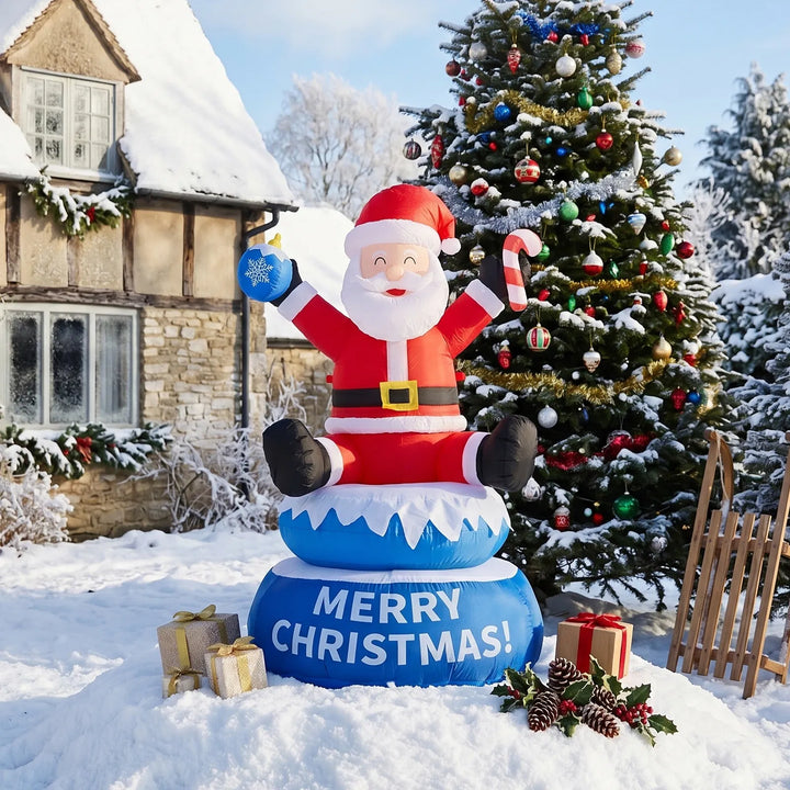 Inflatable Santa on rotating Merry Christmas base