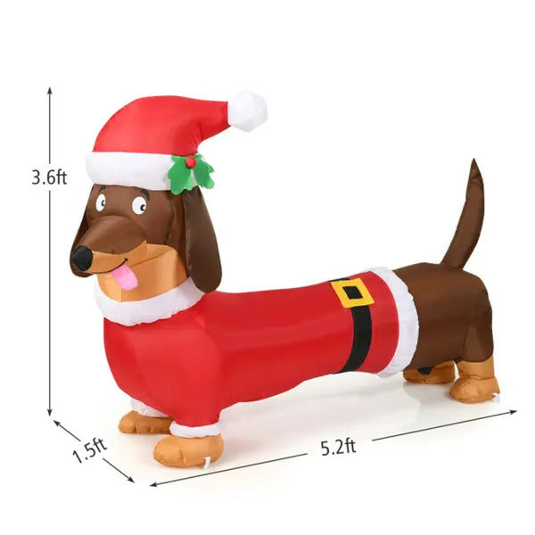 Inflatable dachshund wearing a Santa outfit