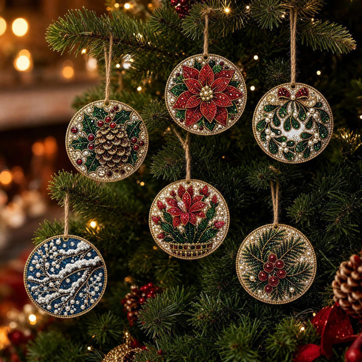 Six wooden diamond painting Christmas ornaments