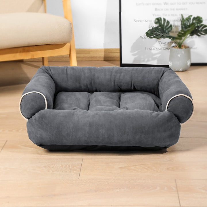Plush sofa pet bed with bolster sides
