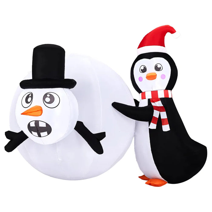 Heat Hollow 4ft Inflatable Penguin Rolling a Giant Snowball