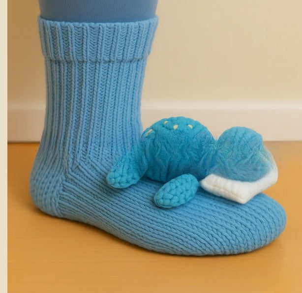 Knit socks with 3D crochet sloth