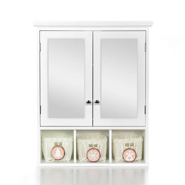 Heat Hollow Mirrored Bathroom Wall Cabinet with Shelves and Baskets