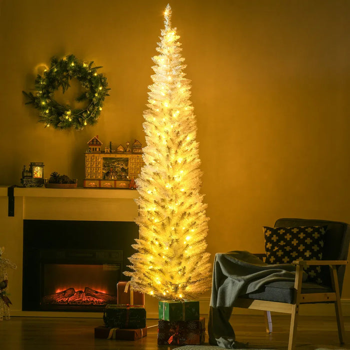 Heat Hollow White Pencil Christmas Tree with 200 Warm LEDs, 7ft