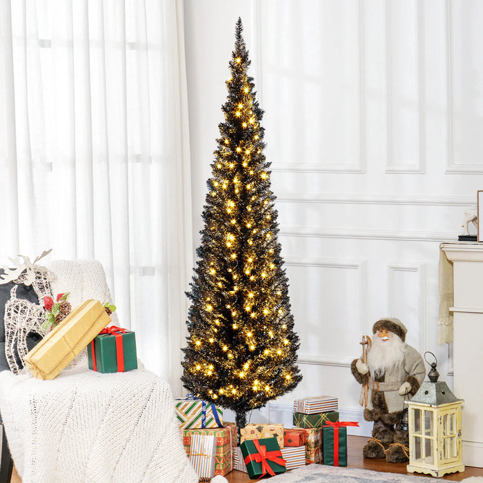 Heat Hollow Black Pencil Christmas Tree with 200 Warm LEDs, 6ft
