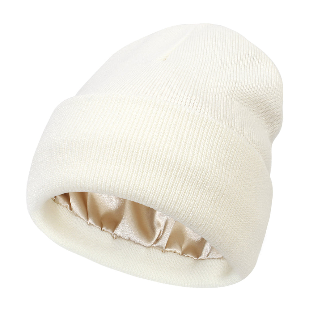 Pink cuffed beanie with satin lining