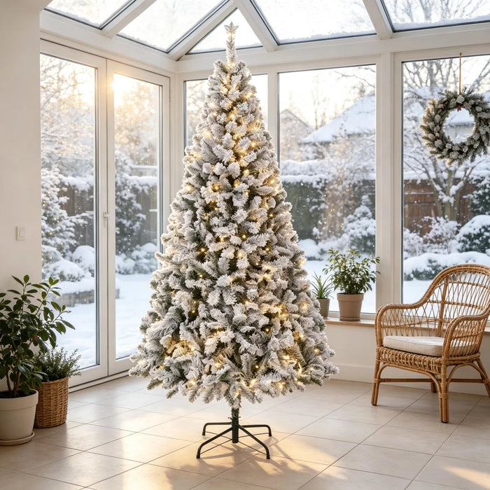 Heat Hollow Snow-Flocked Fraser Fir Christmas Tree with 220 Lights