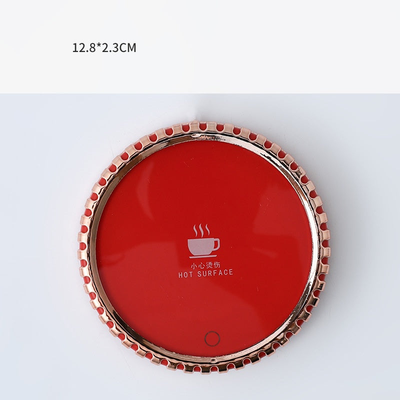 Round mug warmer coaster with mug on top