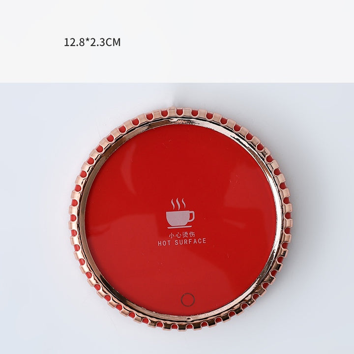 Round mug warmer coaster with mug on top
