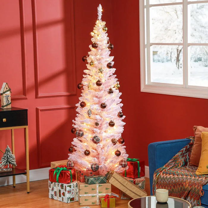 Heat Hollow Pink Pencil Christmas Tree with 170 Warm LEDs, 6ft