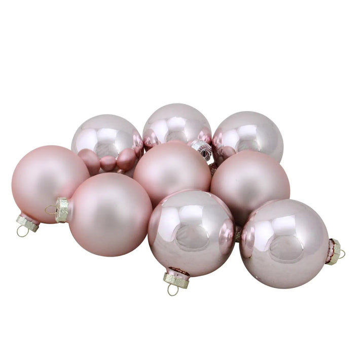 Heat Hollow Pink Glass Christmas Baubles, Shiny and Matte Set of 9
