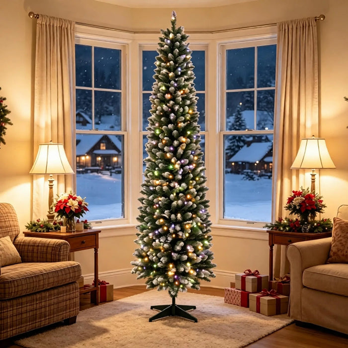 Heat Hollow Frosted Pencil Christmas Tree with 300 LEDs and Remote, 8ft