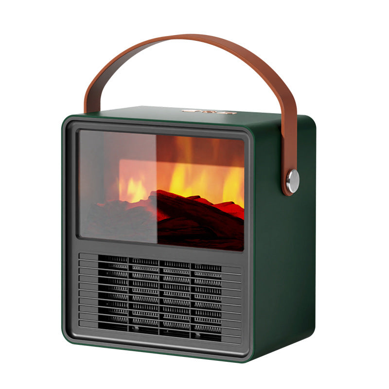 Wood-finish small heater with flame effect