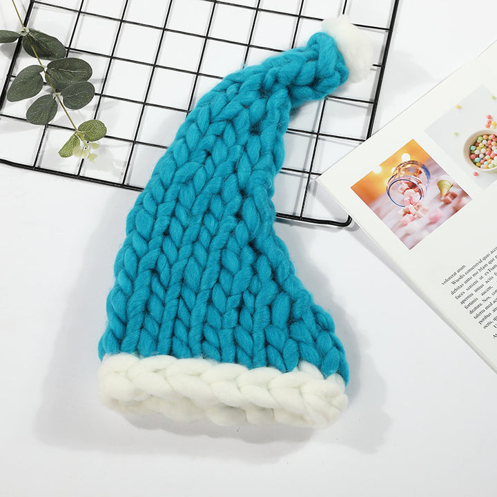 Red chunky knit Christmas hat with white pompom
