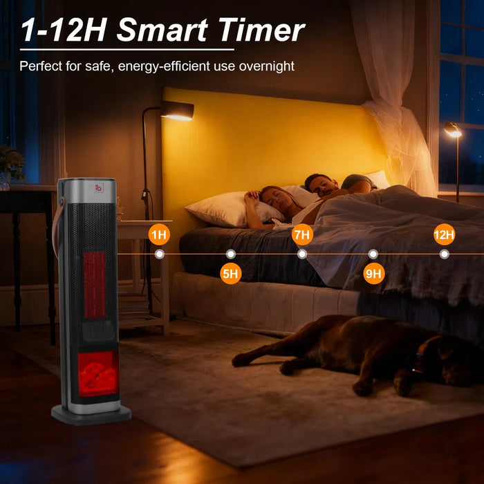 Heat Hollow Tower Heater 1500W with 3D Flame Effect and Remote Control
