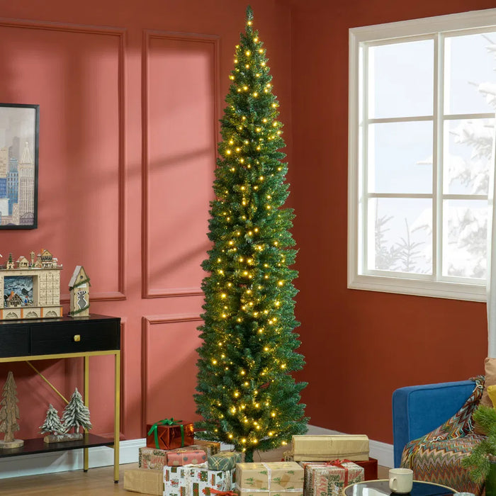Heat Hollow Green Pencil Christmas Tree with 300 Warm LEDs, 8ft