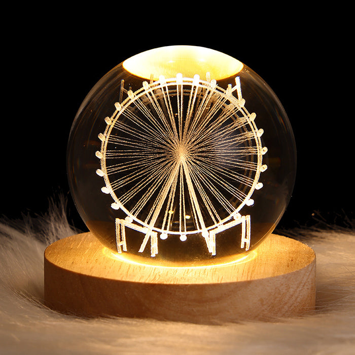 Heat Hollow Crystal ball night light on a solid wood base