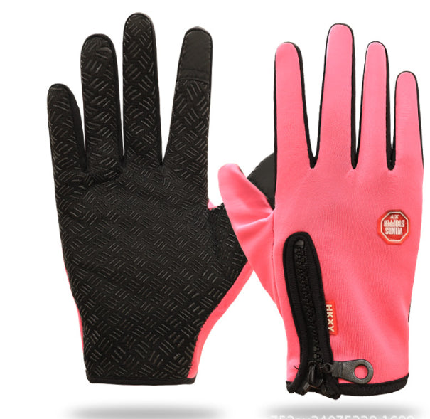 Fleece-lined touchscreen winter gloves with zip cuff