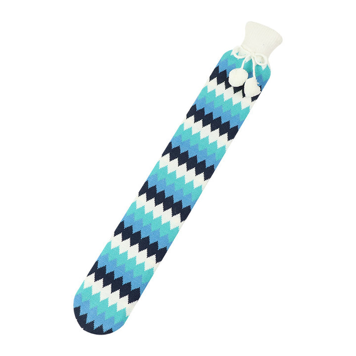 Long hot water bottle in knitted cover