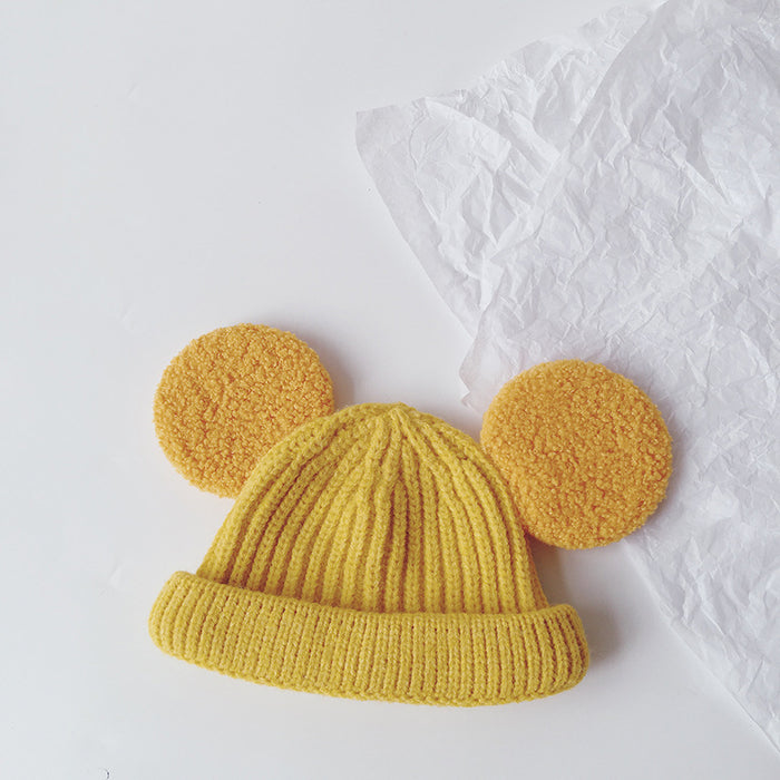 Heat Hollow Kids Teddy Ear Beanie in Soft Rib Knit