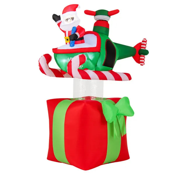 Inflatable Santa in a helicopter on a gift