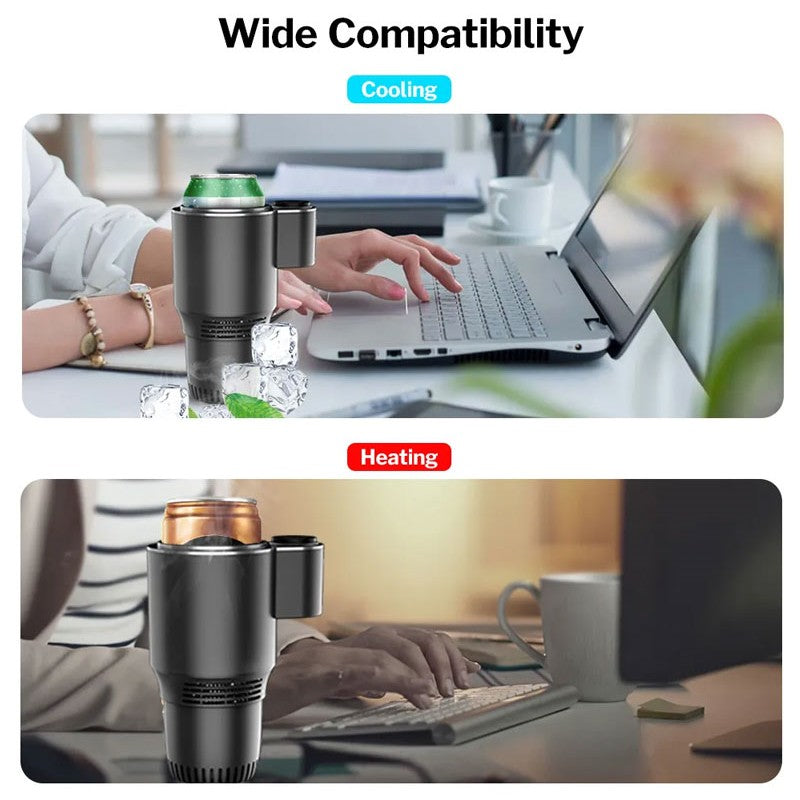 Car Cup Cooler and Warmer 2-in-1 | Cools to 0°C, heats up to 60°C | DC12V connection for car and home with cigarette lighter