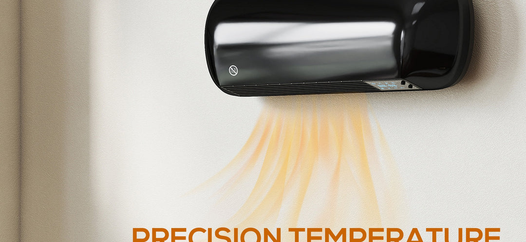 black wall-mounted fan heater with LED display