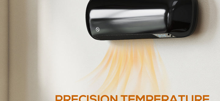 black wall-mounted fan heater with LED display