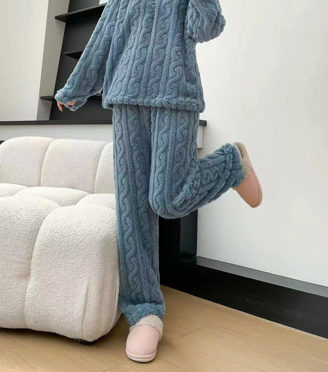 Pink coral fleece half zip pyjama set
