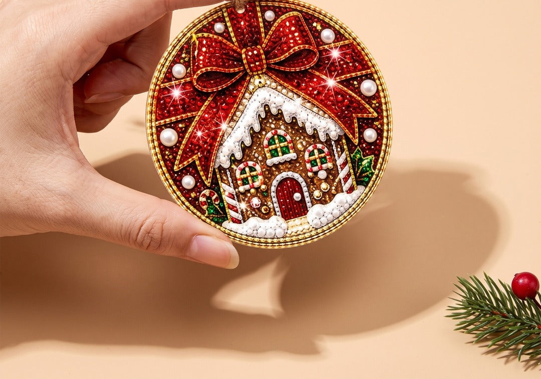 Diamond painting Christmas ornaments on tree