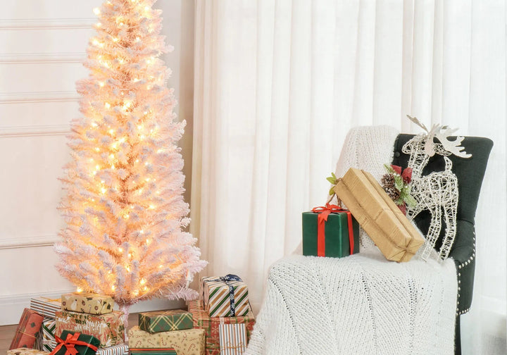 Pink pencil tree with soft warm lights