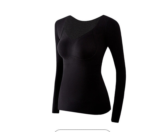 Heat Hollow Fleece Lined Thermal Top with Built-In Padded Bra
