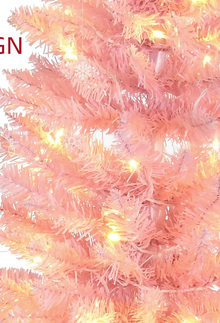 Pink slim pencil Christmas tree with lights