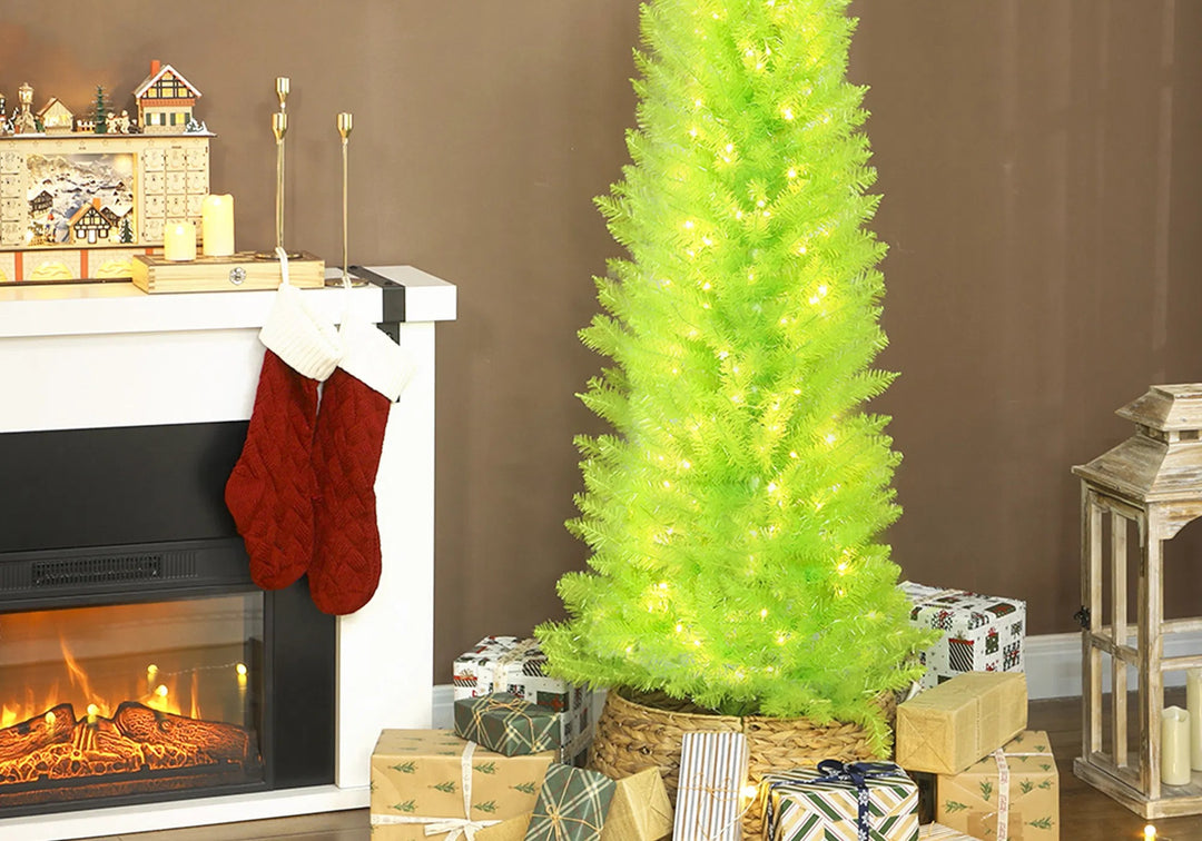 Lime green Christmas tree with bent top