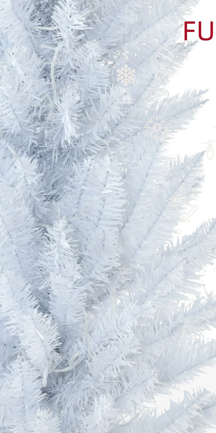 White slim pencil tree with warm lights