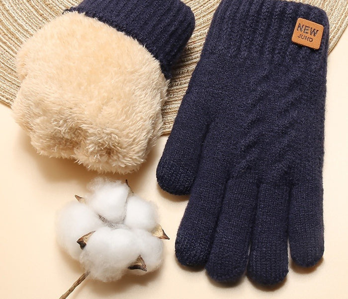 Heat Hollow Cable Knit Gloves with Double Plush Lining