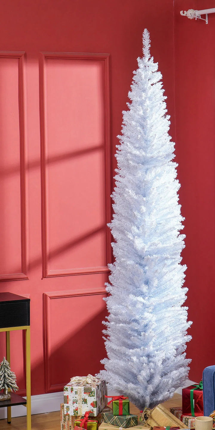 Tall white slim pencil tree, unlit