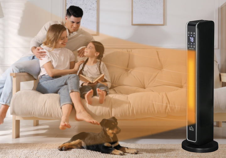 black oscillating tower fan heater with remote
