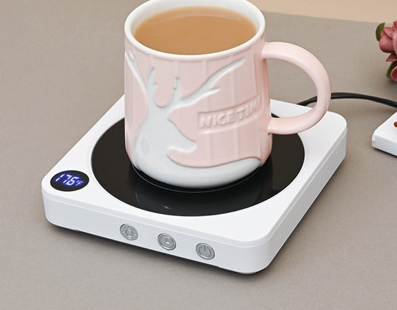 Wood grain mug warmer with digital display