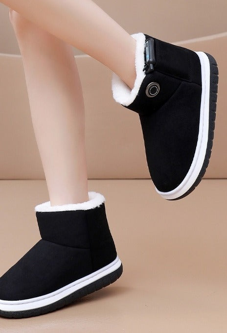 Brown plush heated ankle boots