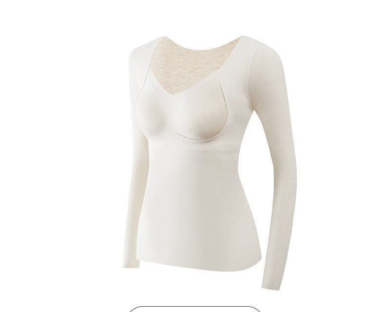 Black fleece lined thermal top with V neck