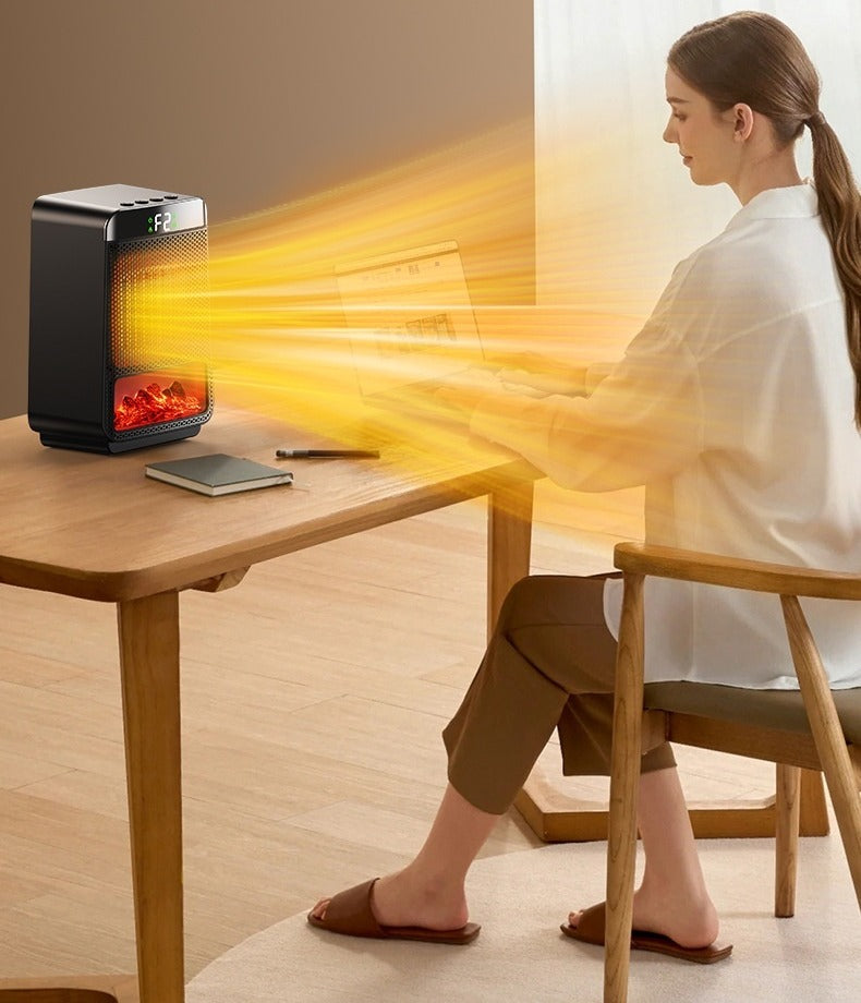 Fan heater with glowing flame effect